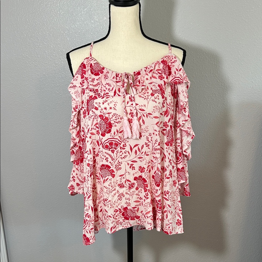 Maurices Pink and White Floral Off-Shoulder Blouse